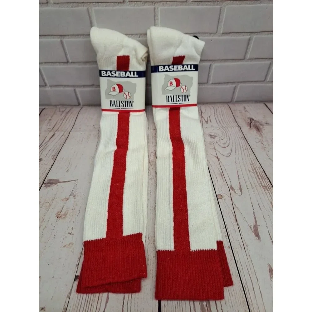 NWT‎ Ballston Baseball/Softball Red Stirrup Two-in-One Socks,  LRG 8-12 USA Made